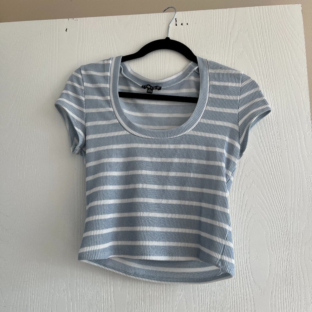 Timing Blue Striped Crop Top